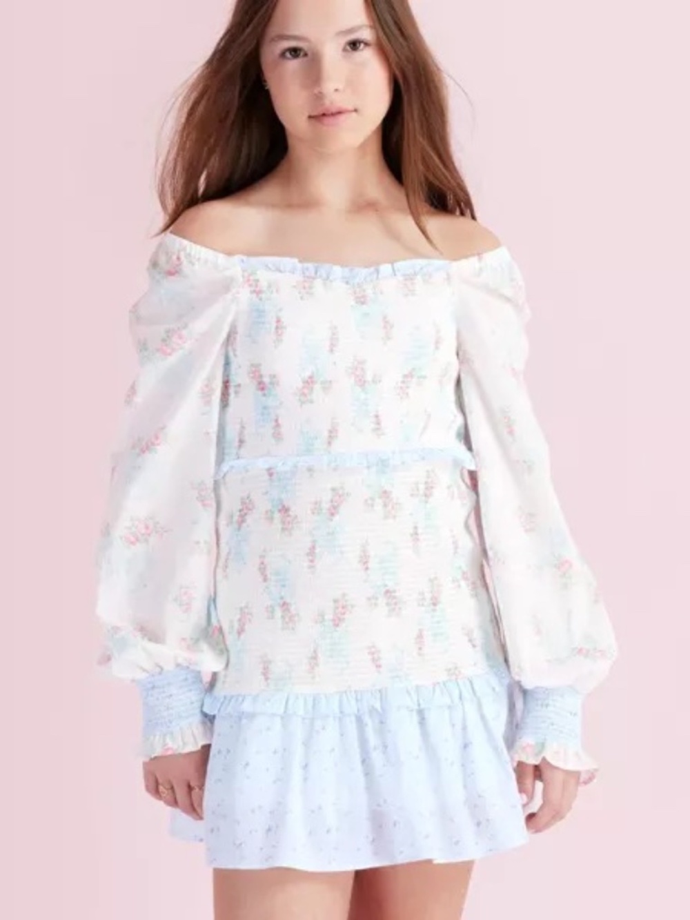 LoveShackFancy x Target Girls' Juliet Ribbon Floral Smocked Long Sleeve Dress